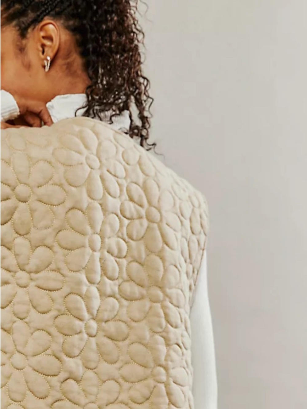 Rachel Zoe Quilted Floral Daisy Vest in Cream One Size NWT